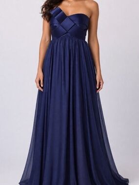 JS Collection, strapless navy gown w/ bow. Size 10